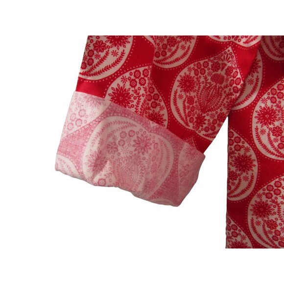 World Market Red White Floral Flannel S/M Button Up Nightshirt EUC Front Pocket - Picture 9 of 16